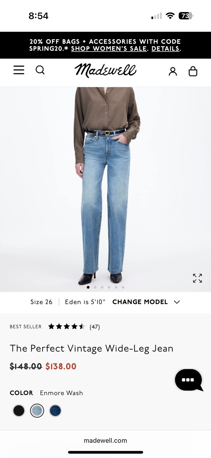 Madewell The Perfect Vintage Wide Leg Jean Sz 31T