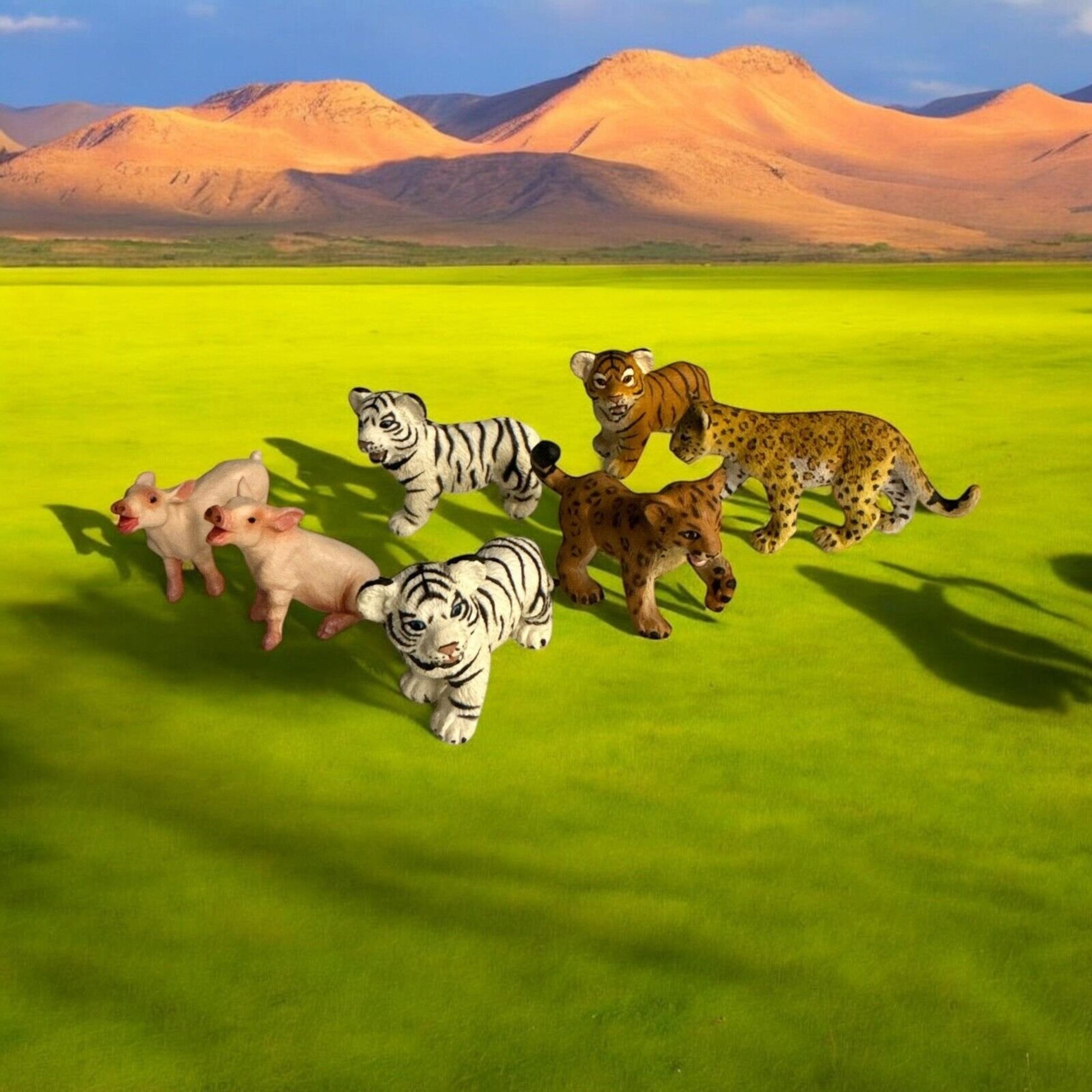 Vintage Lot Of 7 Safari Animals Cheetah Baby Tigers White Pigs Schleich RETIRED