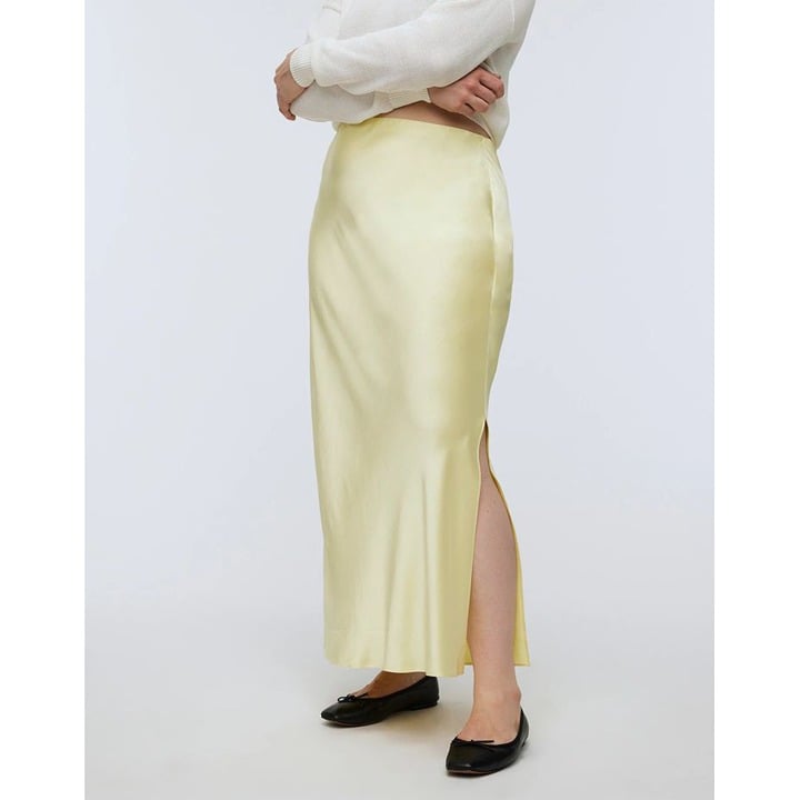 NWT Madewell Satin Maxi Slip Skirt Butter Yellow Candlelight Size 12 Womens