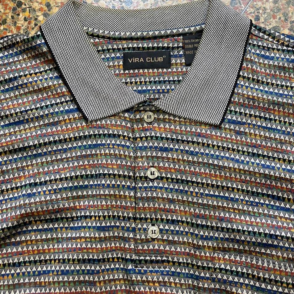 VTG Vira Club Patterned Polo PreOwned Large Shirt