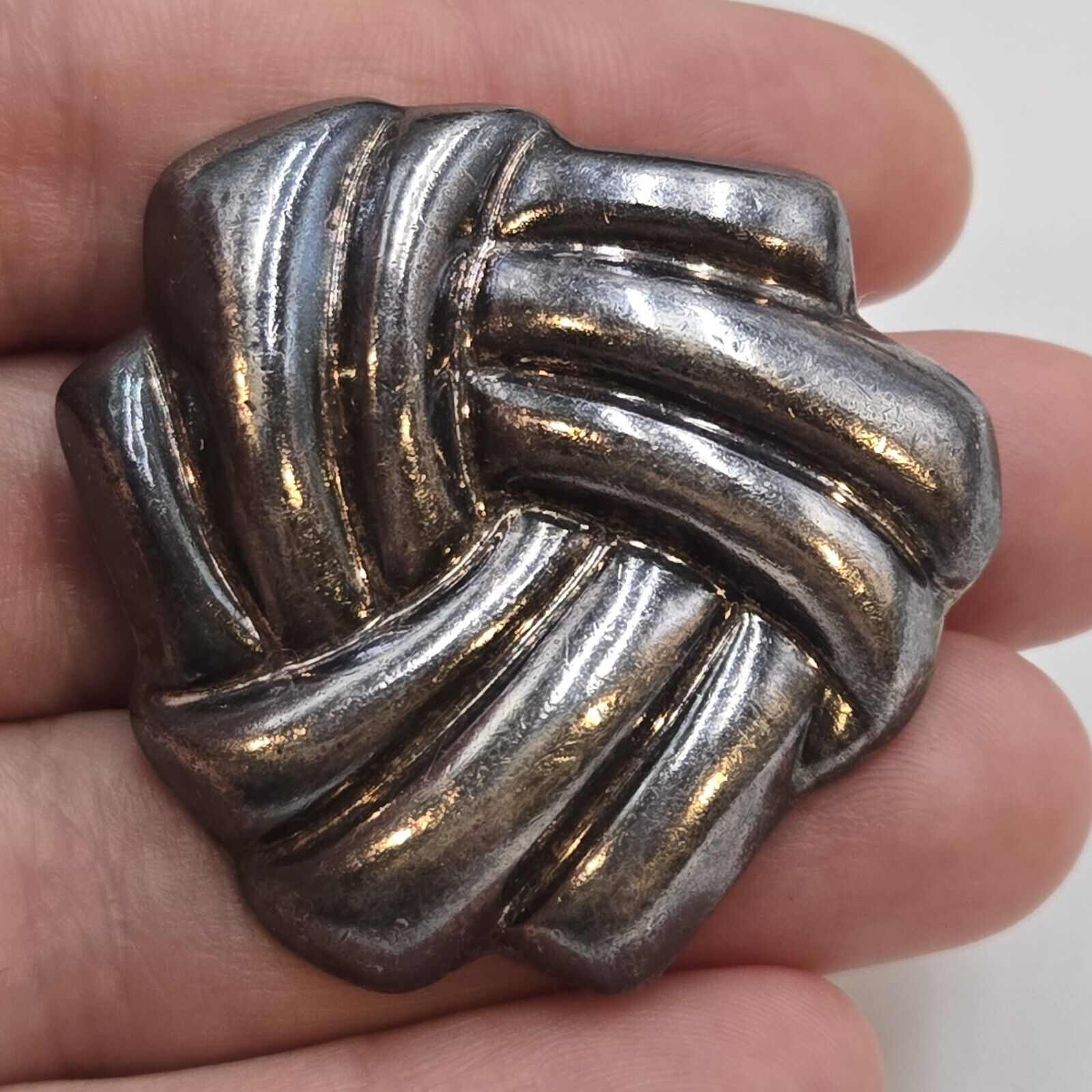 Vintage TAXCO Sterling Silver Ribbed Puffy Knot Round Pin Brooch Pendant Mexico