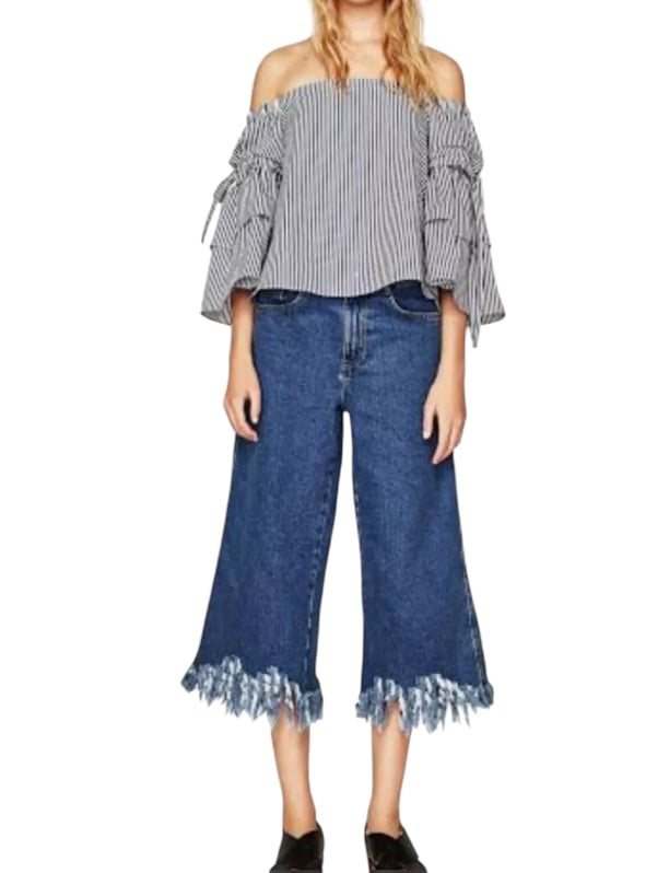 ZARA Barrel Jeans Trafaluc Hi Rise Frayed Hem Cropped Jeans Sz 2