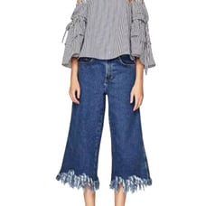 ZARA Barrel Jeans Trafaluc Hi Rise Frayed Hem Cropped Jeans Sz 2
