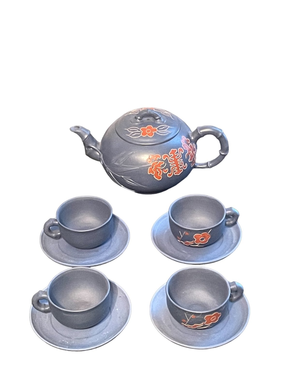 10 Piece Japanese Clay Teapot, Cup and Saucer Set