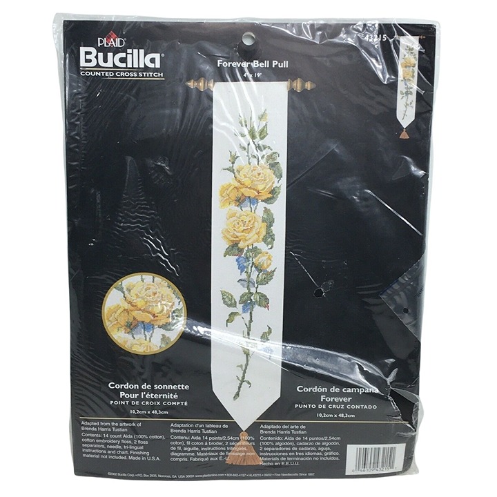 Bucilla Cross Stitch Kit Forever Bell Pull 43215 Yellow Roses Floral Vintage New