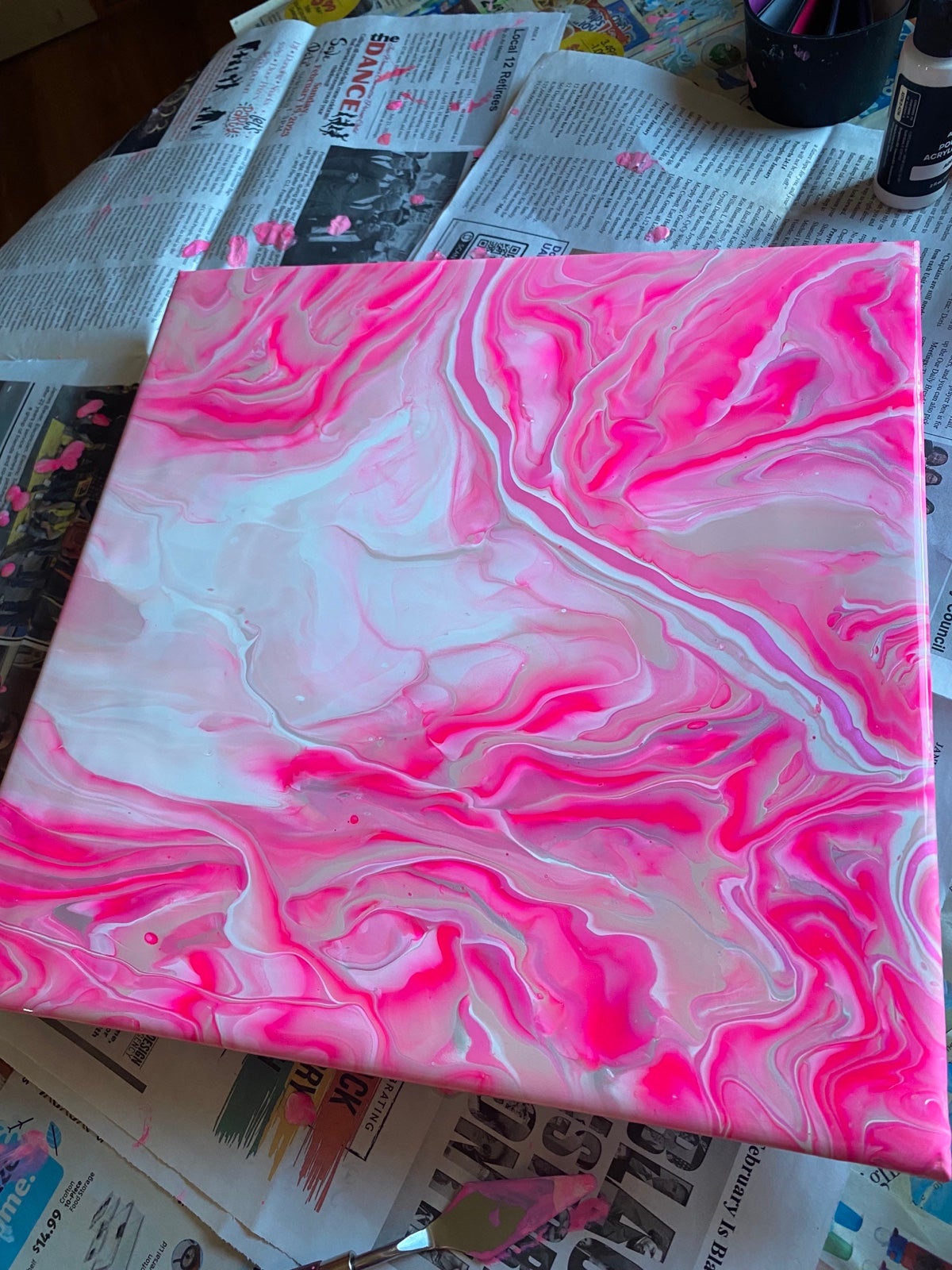 Pink Acrylic Pour Painting