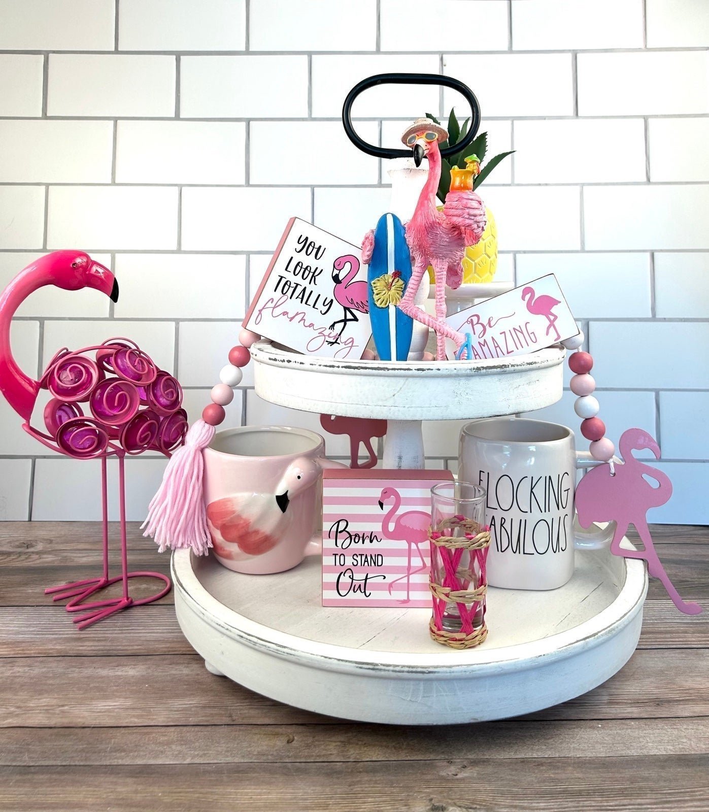 Pink Flamingo Summer Tier Tray Bundle New Rae Dunn Coffee Mug