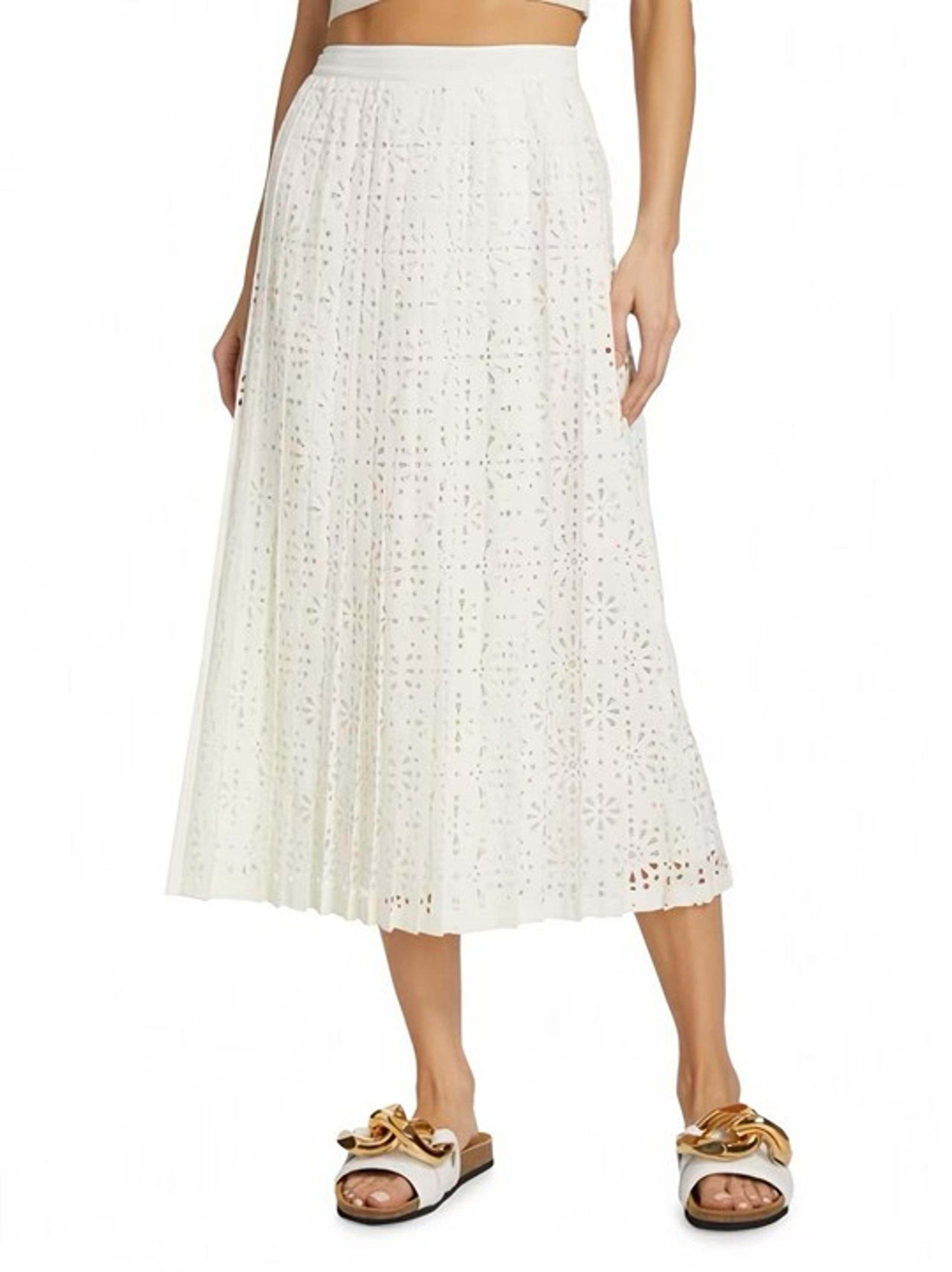 NWOT See by Chloe Eyelet Lasercut Pleated Midi Skirt White Size 40/ US 6