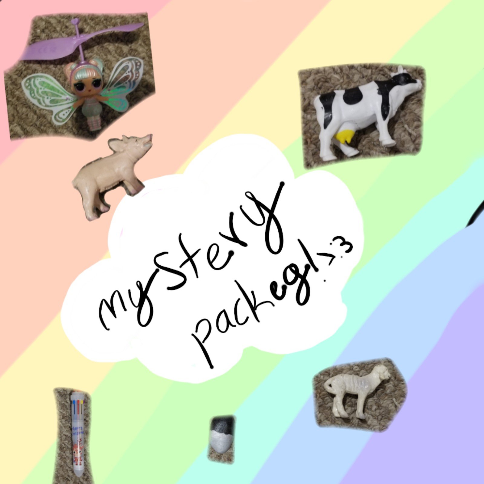Mystery packeg>:3 filled with trinkets