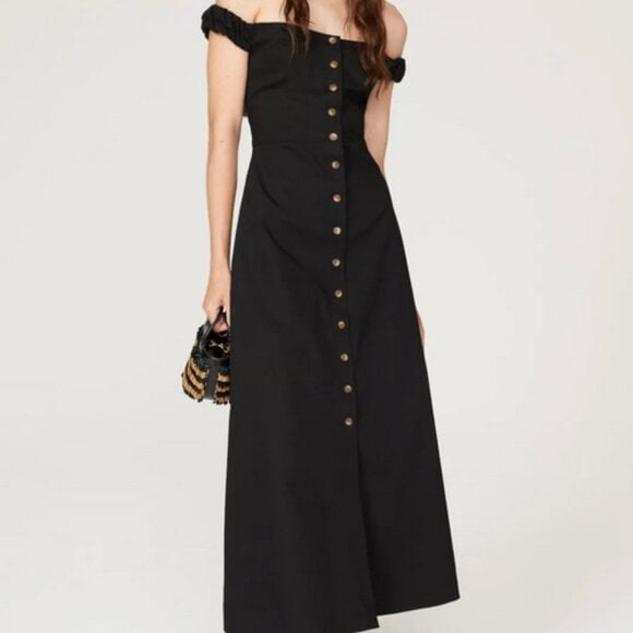 Favorite Daughter Black The Lovesick Off the Shoulder Cotton Blend Dress