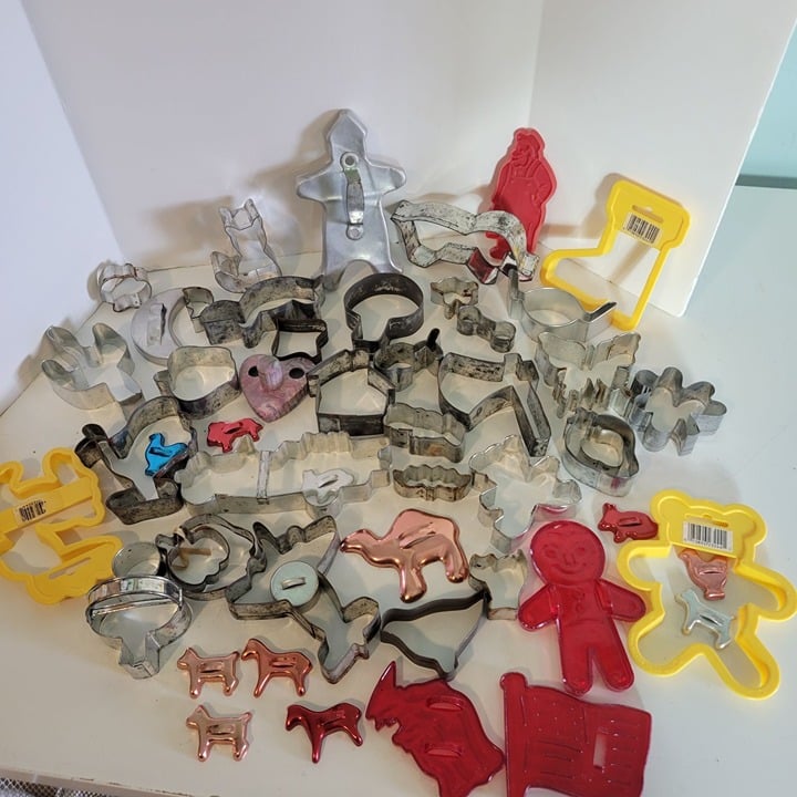 Vintage Lot of 52 Assorted Cookie Cutters in Various Shapes & Sizes and Material