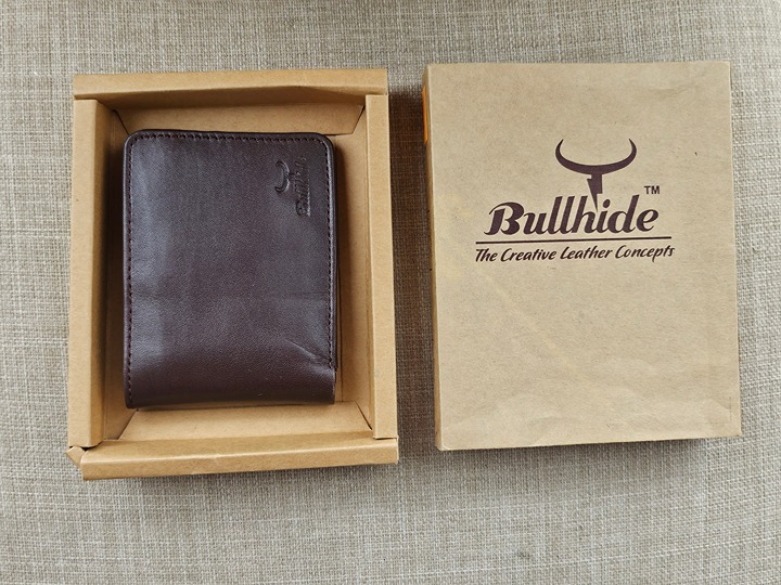 Dark Brown Leather Billfold Wallet Handmade Bifold Card Holder With box and bag