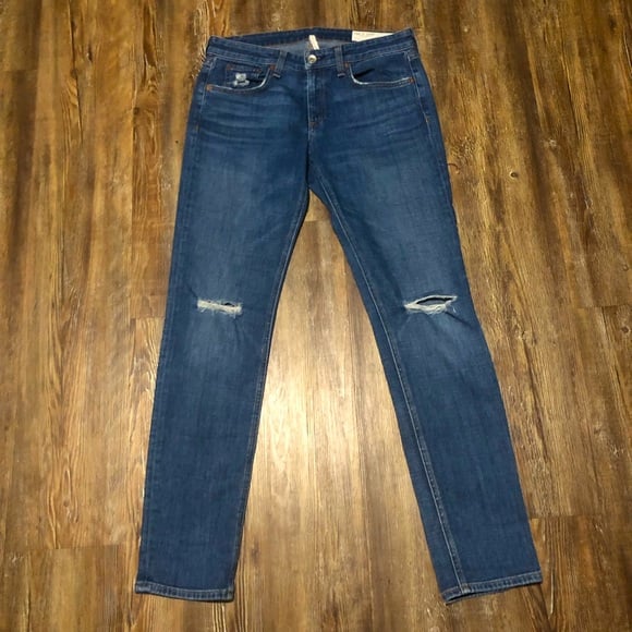 Rag & Bone Jeans Women's 25 Dre Low Rise Slim Boyfriend in Mission with Holes