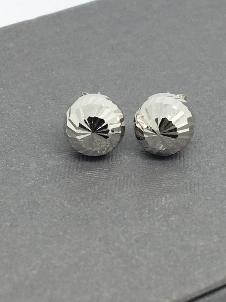 14K Real WG Ball Stud Earrings