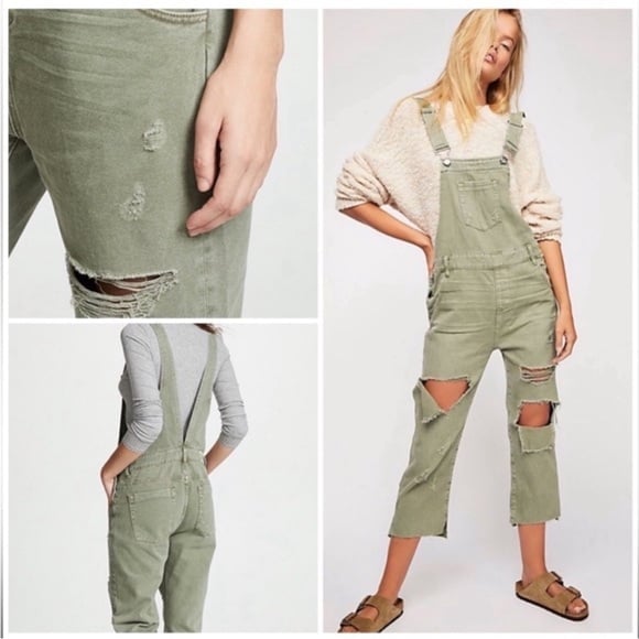 One teaspoon Hooligan olive green destroyed distressed denim overalls