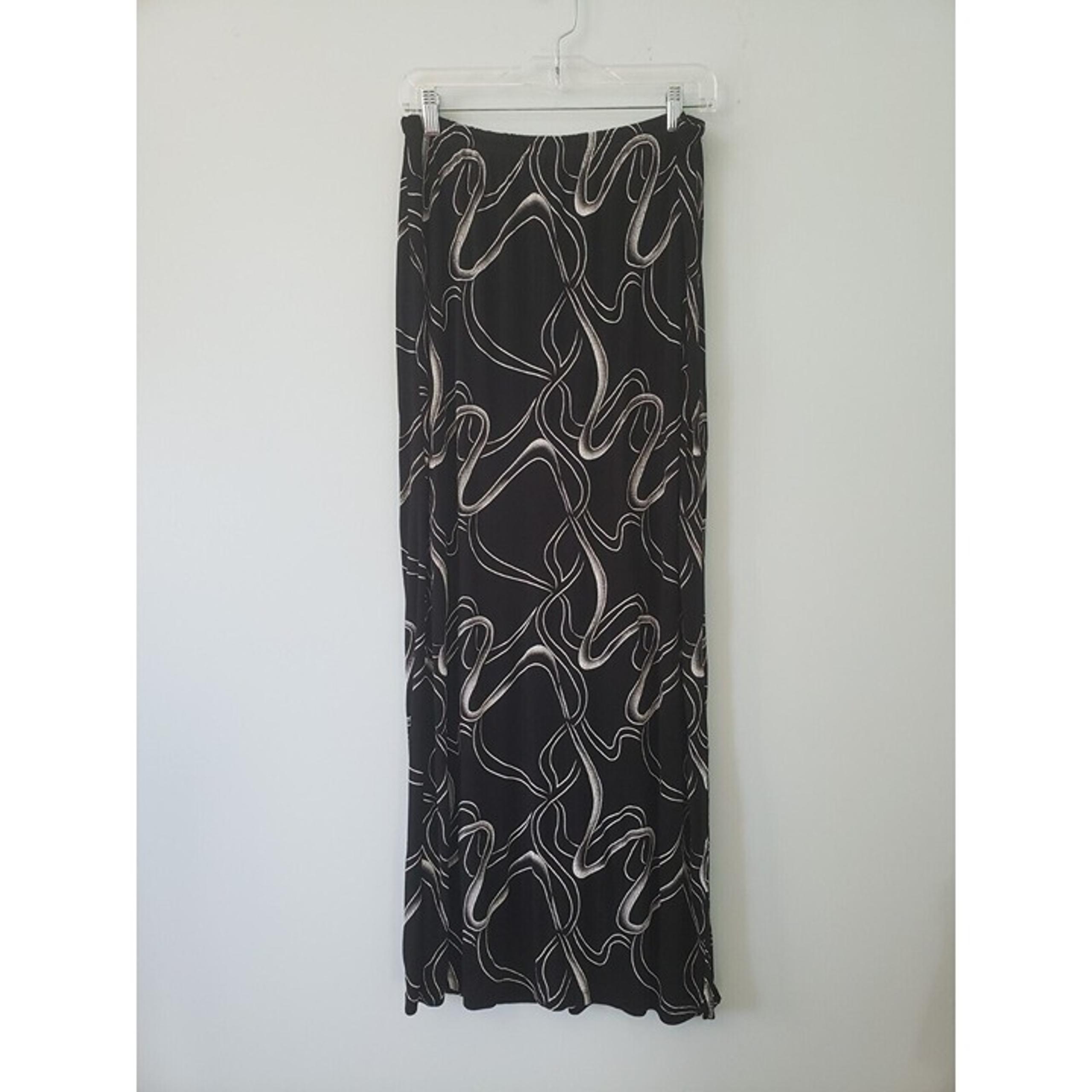 Vtg Dressbarn Womens M Semi Sheer Maxi Skirt Black White Abstract Elastic Waist