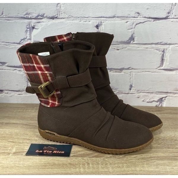 Patagonia Kula Espresso Buckle Plaid Boots Size 7.5