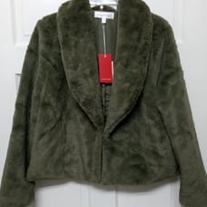 Women's New Rampage Green Faux Fur Long Sleeve XL Soft Jacket