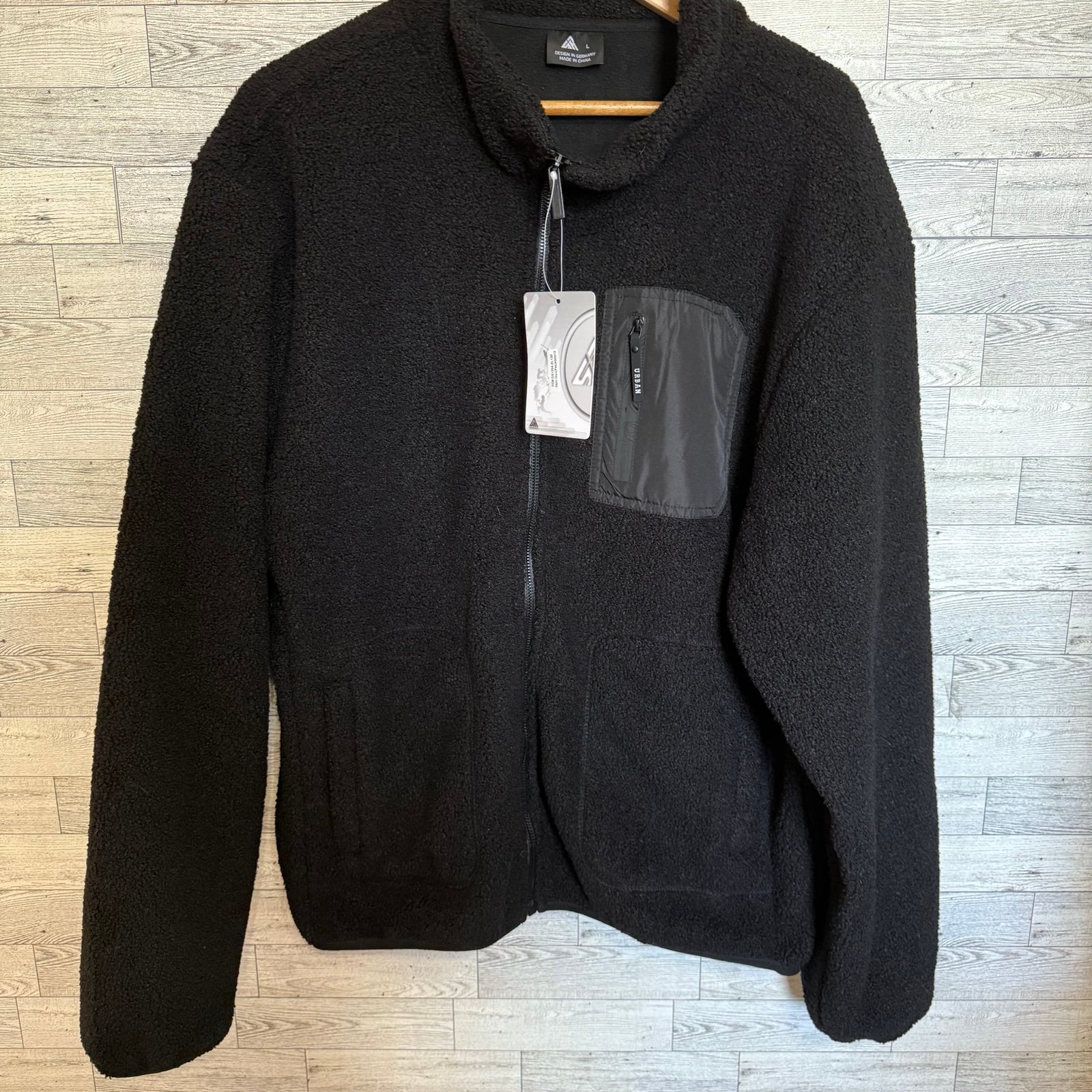 NWT SR Speed Your Run Men's Full Zip Fleece Lined Collared Jacket Size L - Black