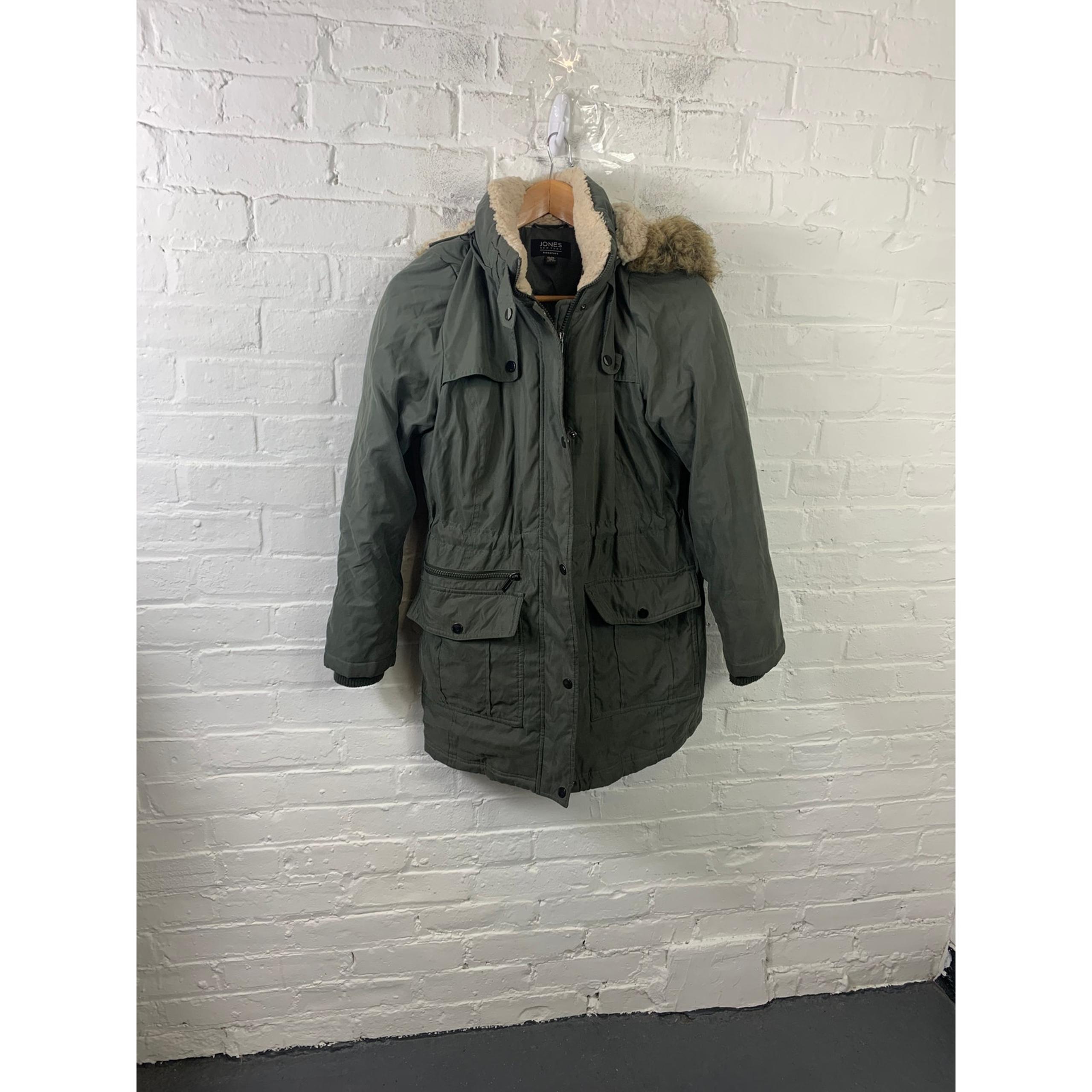 Jones New York Women's Full Zip Up Hooded Parka Jacket Long Sleeve Green Size M