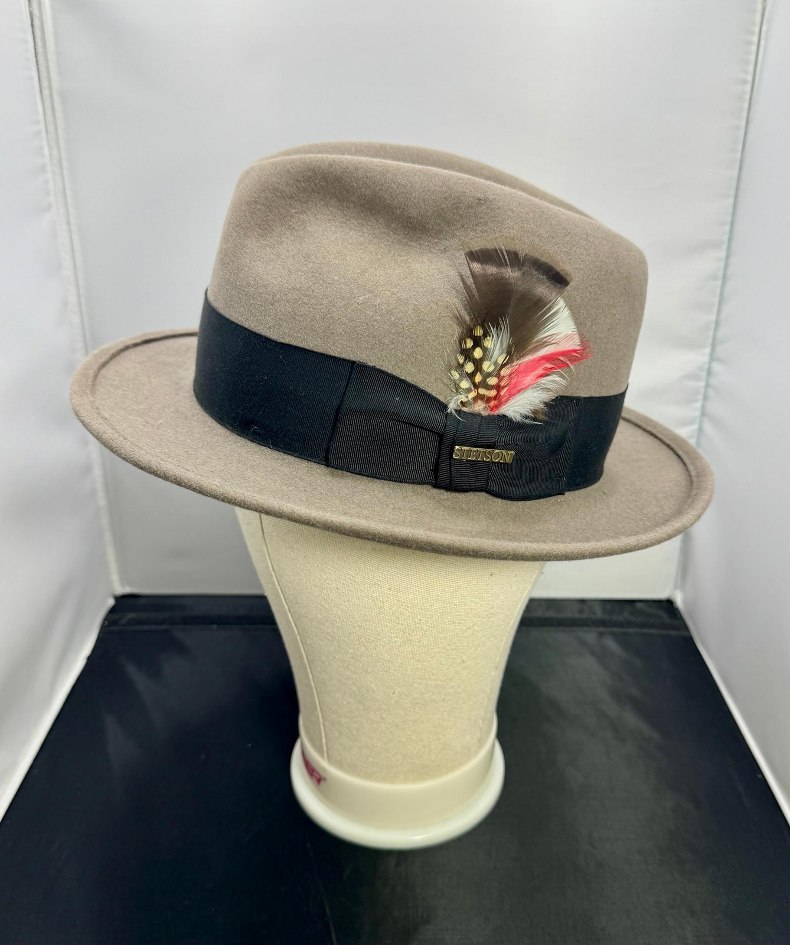 Vintage Royal Stetson Fedora Hat sz 56-7  Headband Feather