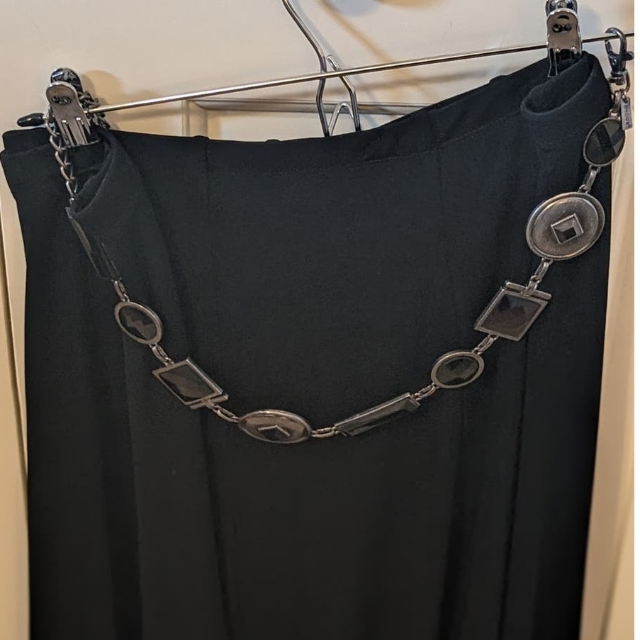 Chico's Chunky Gun Metal Geometric Gemstone Chain Link Belt 22-52