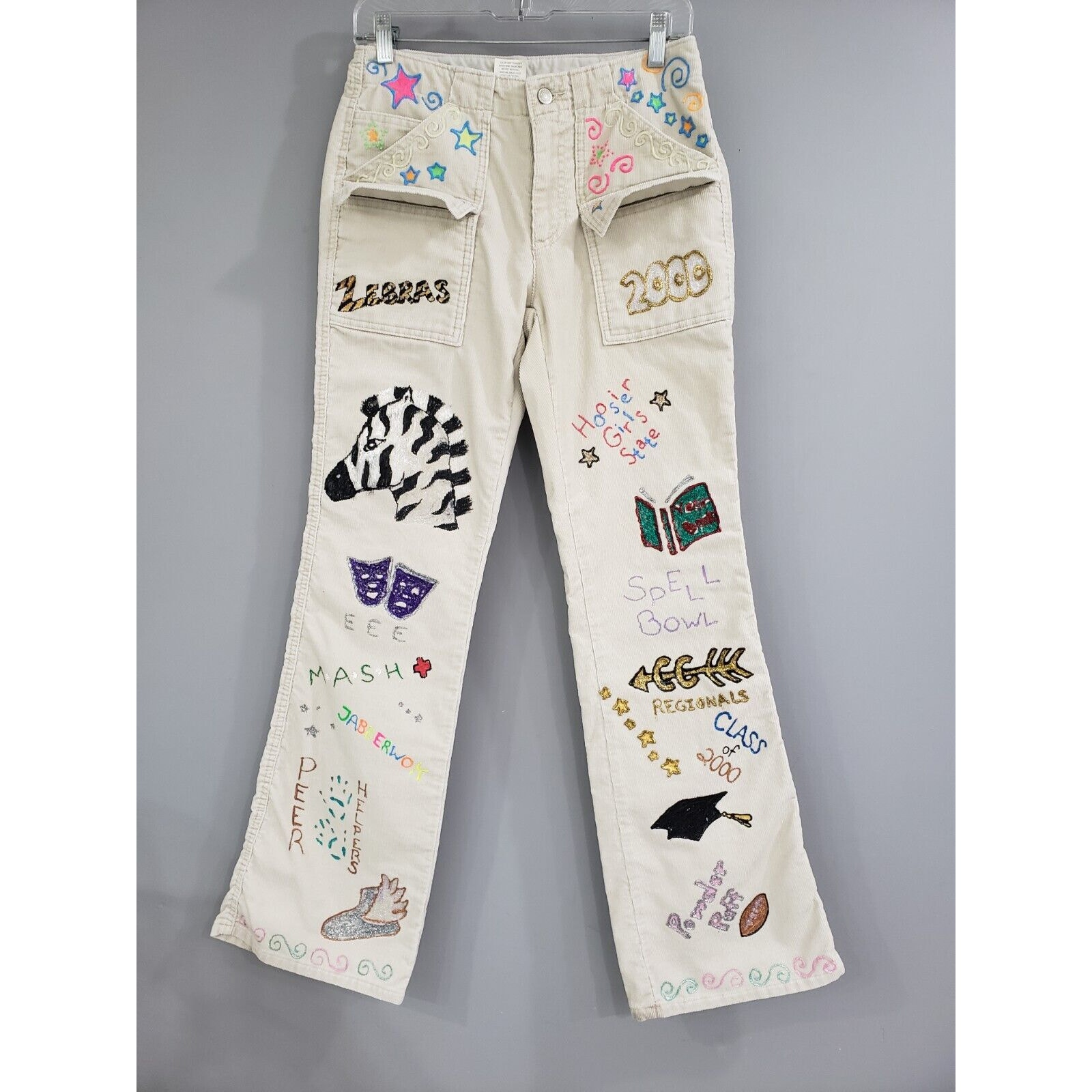 Vintage y2k 2000s University Evansville Senior Cords Hand Drawn Corduroy Pants