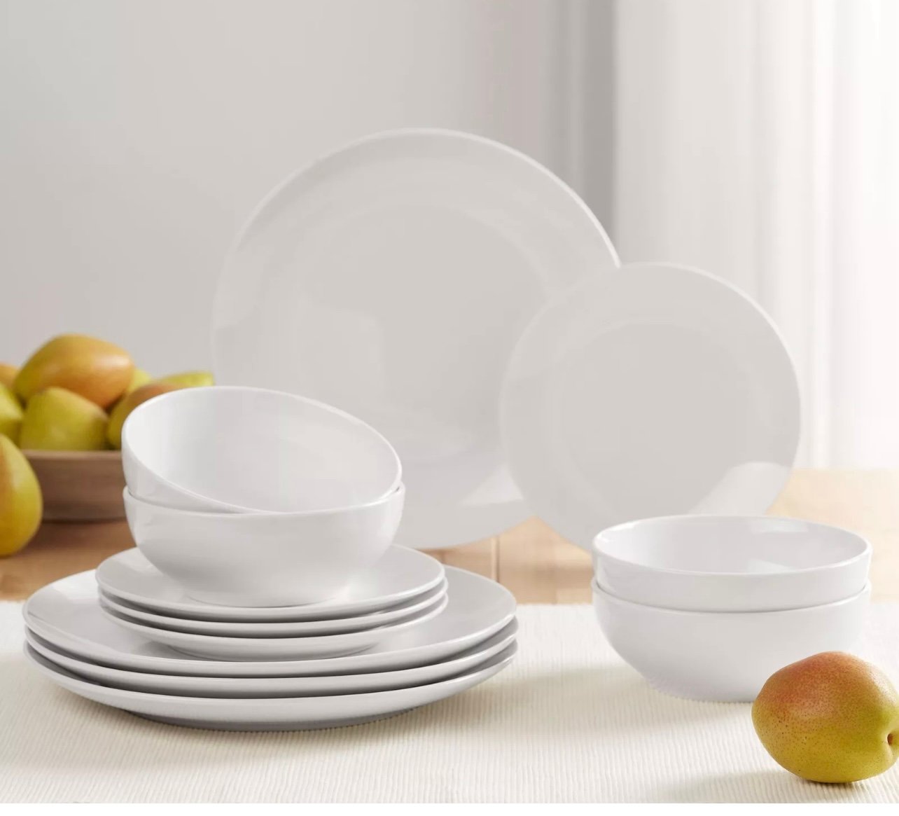 Mainstays Glazed White Stoneware Dinnerware Set 12-Pieces