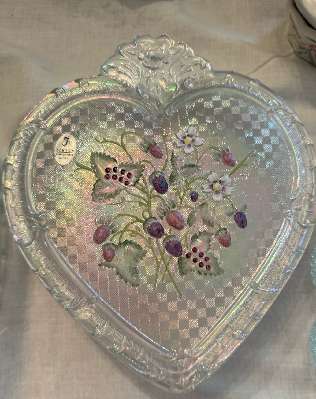 Fenton iridescent heart glass