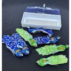 Beautiful Lot Of 7 Green & Blue Peacocks W/ Feathers Christmas Ornaments New!