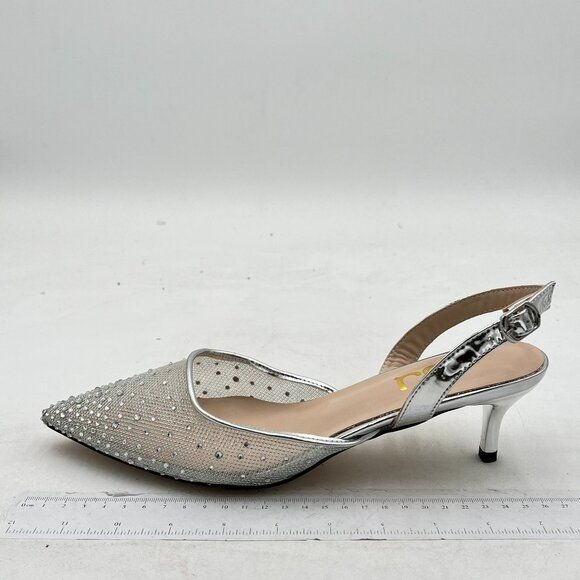 FSJ Women Crystal Studded Clear Pumps Sparkle Rhinestones Mid Low Heel Sandals