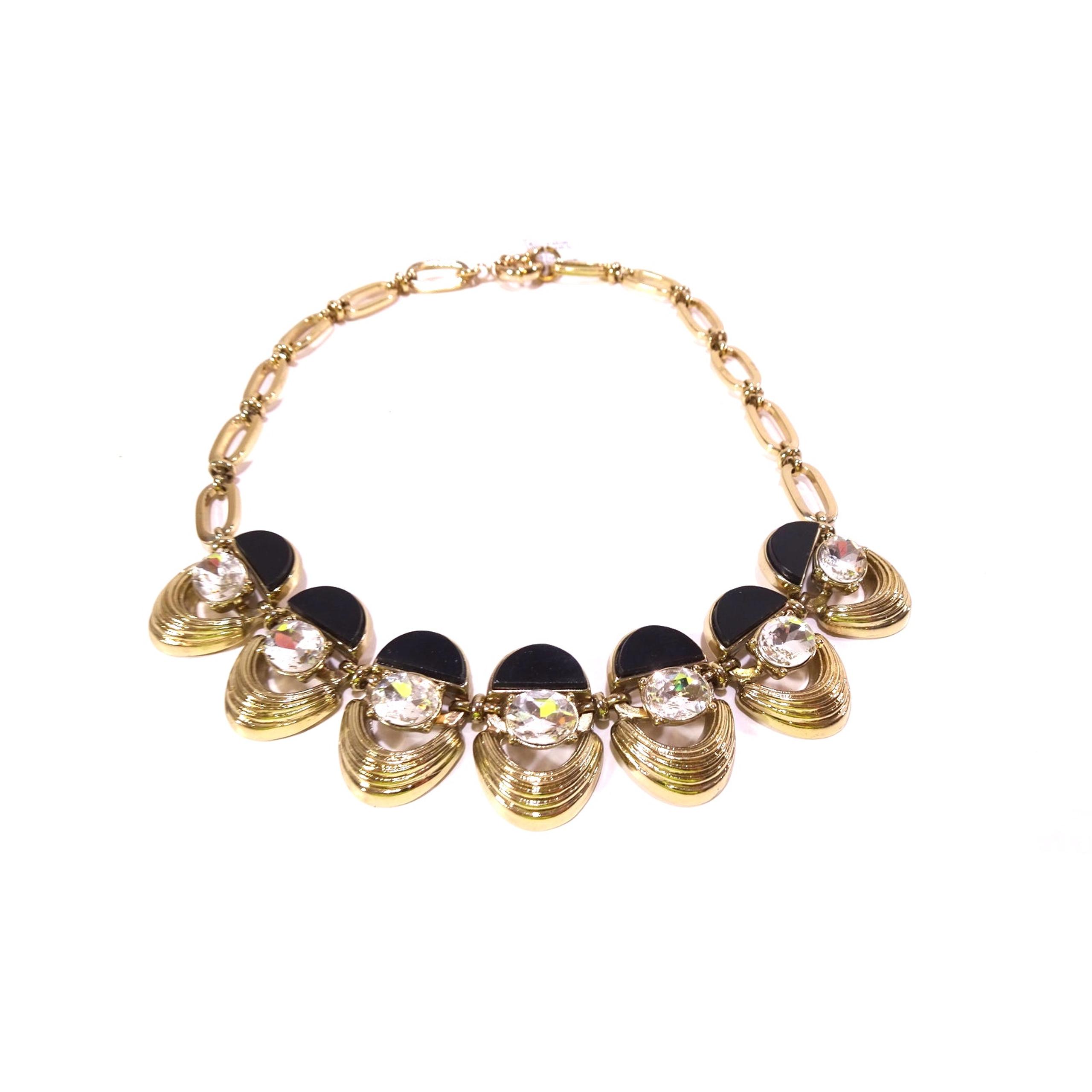 NWT  J.Crew Women's Black Enamel Gemstone Brass Curved Short Necklace $87