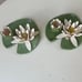 Vintage Set 2 Lilly flower pad Candleholders 3D Ceramic Handmade Flowers white