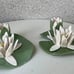 Vintage Set 2 Lilly flower pad Candleholders 3D Ceramic Handmade Flowers white