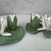 Vintage Set 2 Lilly flower pad Candleholders 3D Ceramic Handmade Flowers white