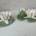 Vintage Set 2 Lilly flower pad Candleholders 3D Ceramic Handmade Flowers white