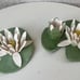 Vintage Set 2 Lilly flower pad Candleholders 3D Ceramic Handmade Flowers white
