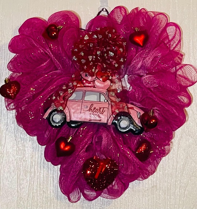 Handmade Wreath - Wreath/Deco Mesh/Pinklovebug/Valentines/Love