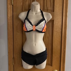 THE LINE UP Pro Cheer Dance NFL NBA NHL Orange Black Rhinestone Audition Set S/M