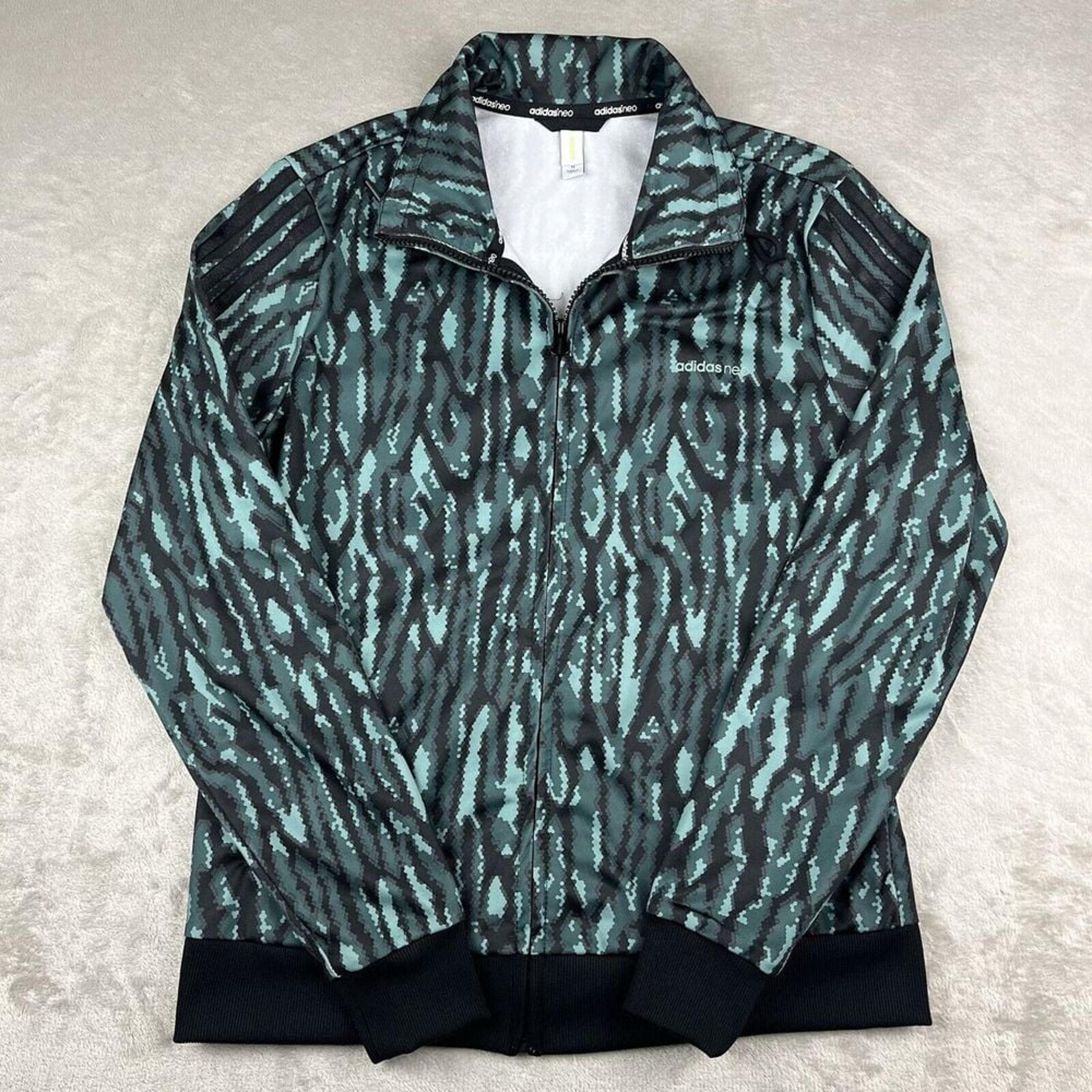 Adidas Neo Jacket Womens Medium Green Digital Camo Track Full Zip Mock Neck