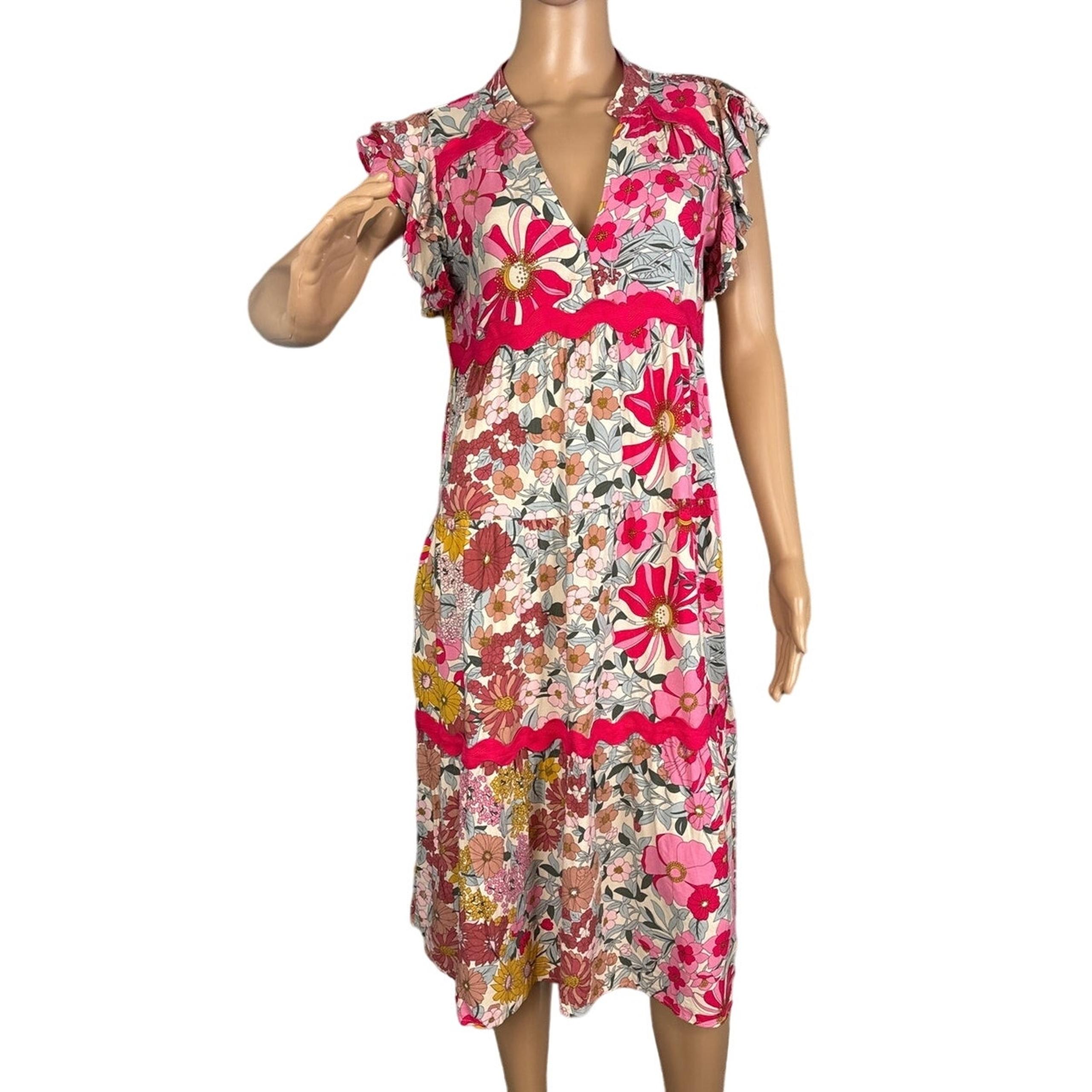 Umgee Women's Floral Loose Fit Dress Flutter Cap Sleeve Size S
