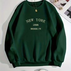 New York Brooklyn Print Loose Sweatshirt, Casual Long Sleeve Crew Neck Sweatshir