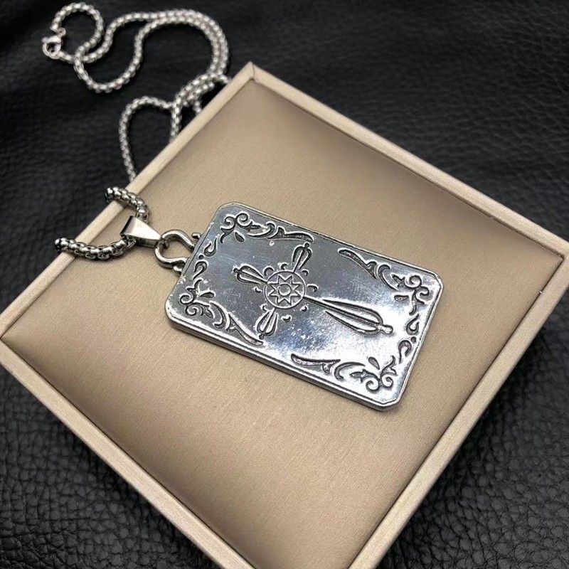Wind men's sweater chain personality hip hop square label necklace