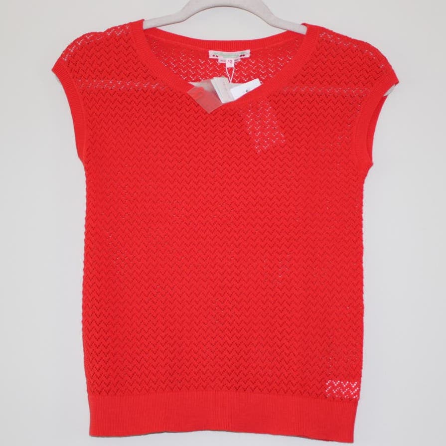 NWT Bonpoint Girls Sweater Cap Sleeve Tank Top Knit Red Cotton 12