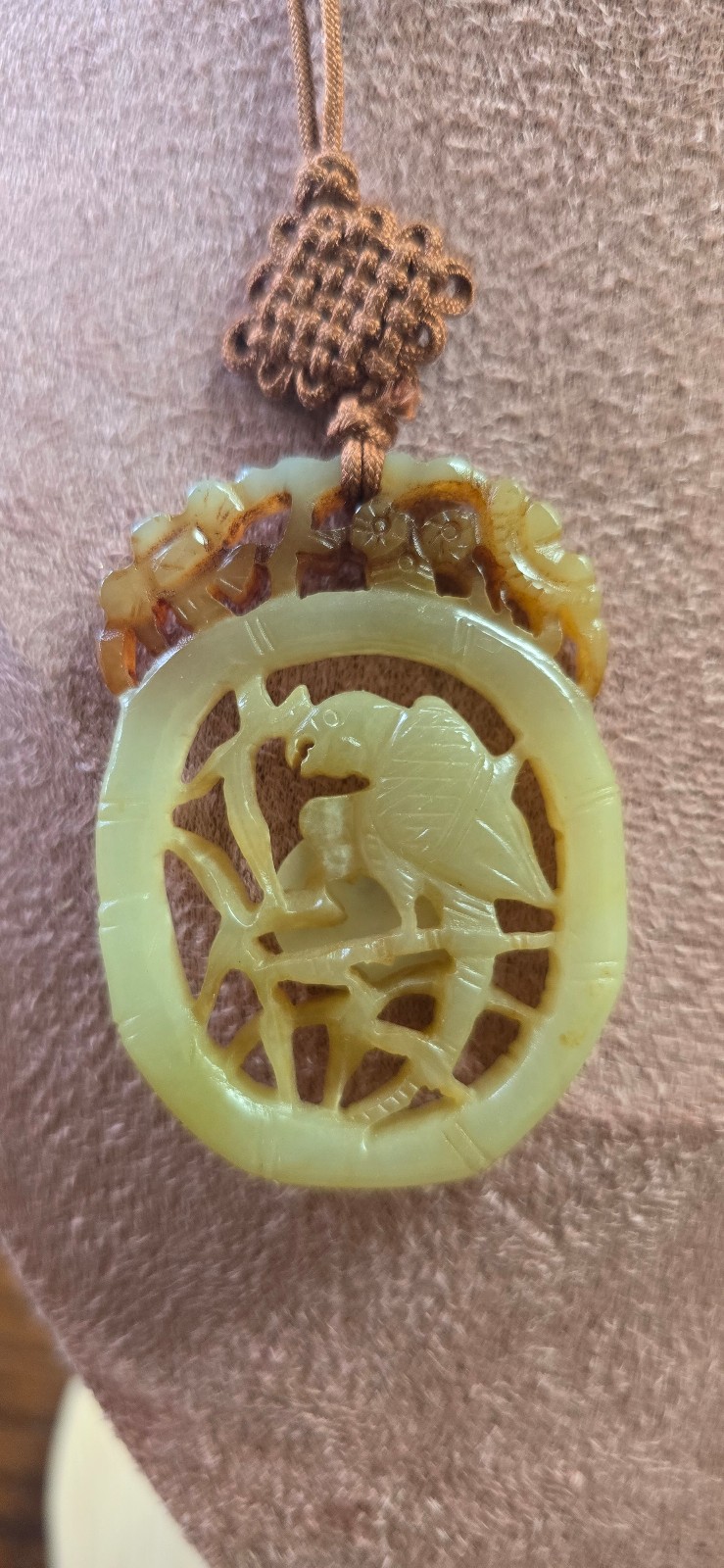 Old Antique/Dynasty Chinese Jade Carved Parrot Bird necklace Rare!