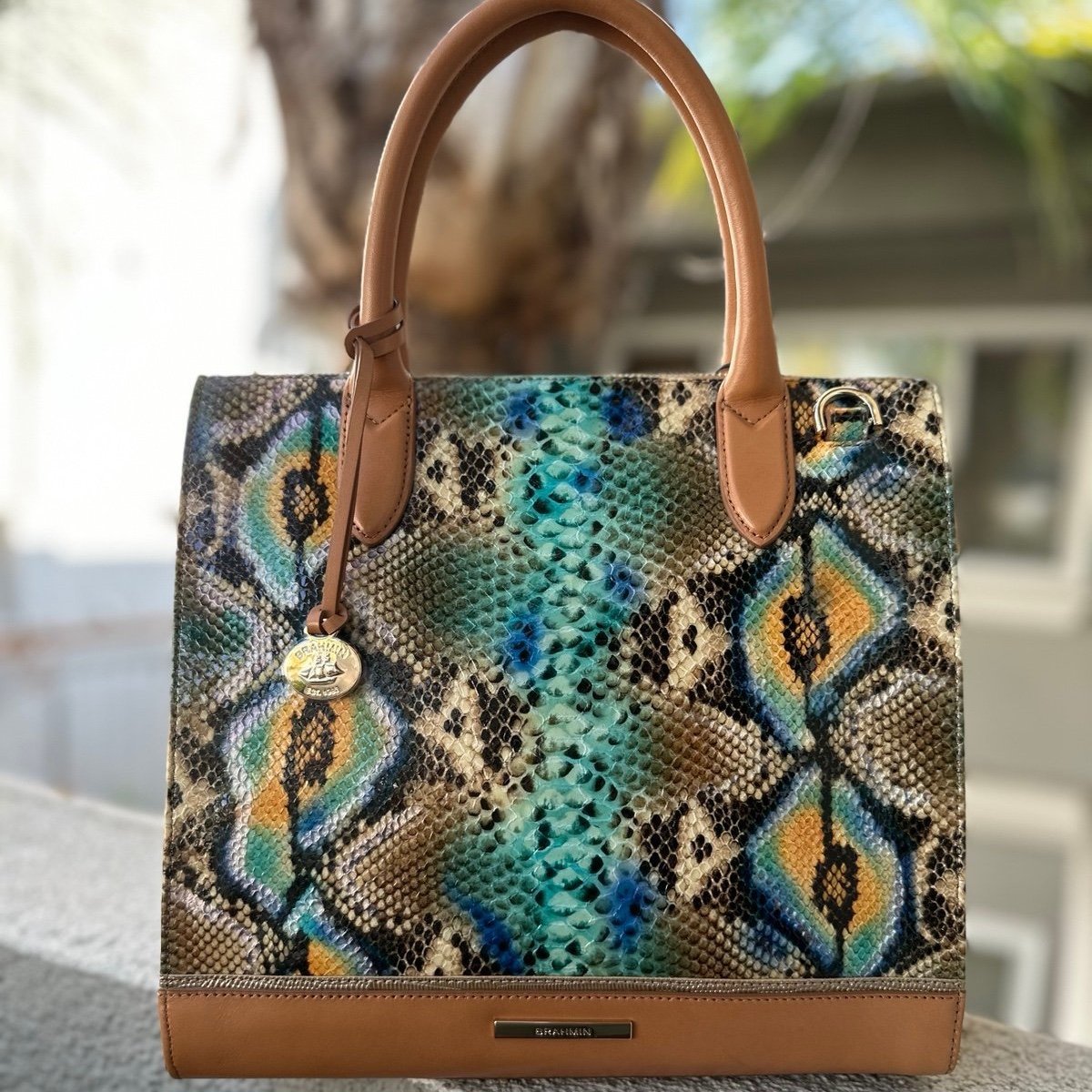 NWT BRAHMIN CAROLINE CROC -EMBOSSED LEATHER SATCHEL