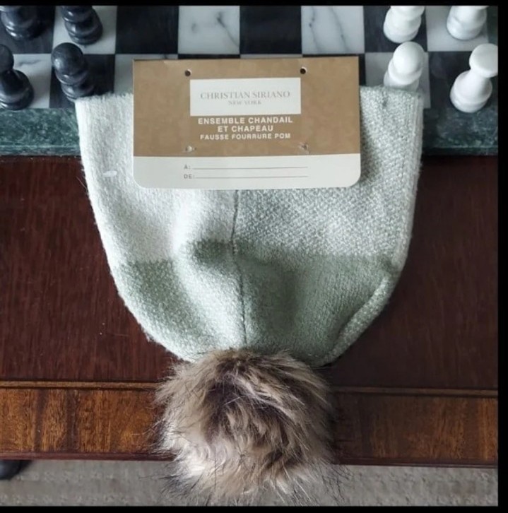 CHRISTIAN SIRIANO NEW YORK Faux Fur Plaid Beanie Hat Avacado/Cream OS BNWT