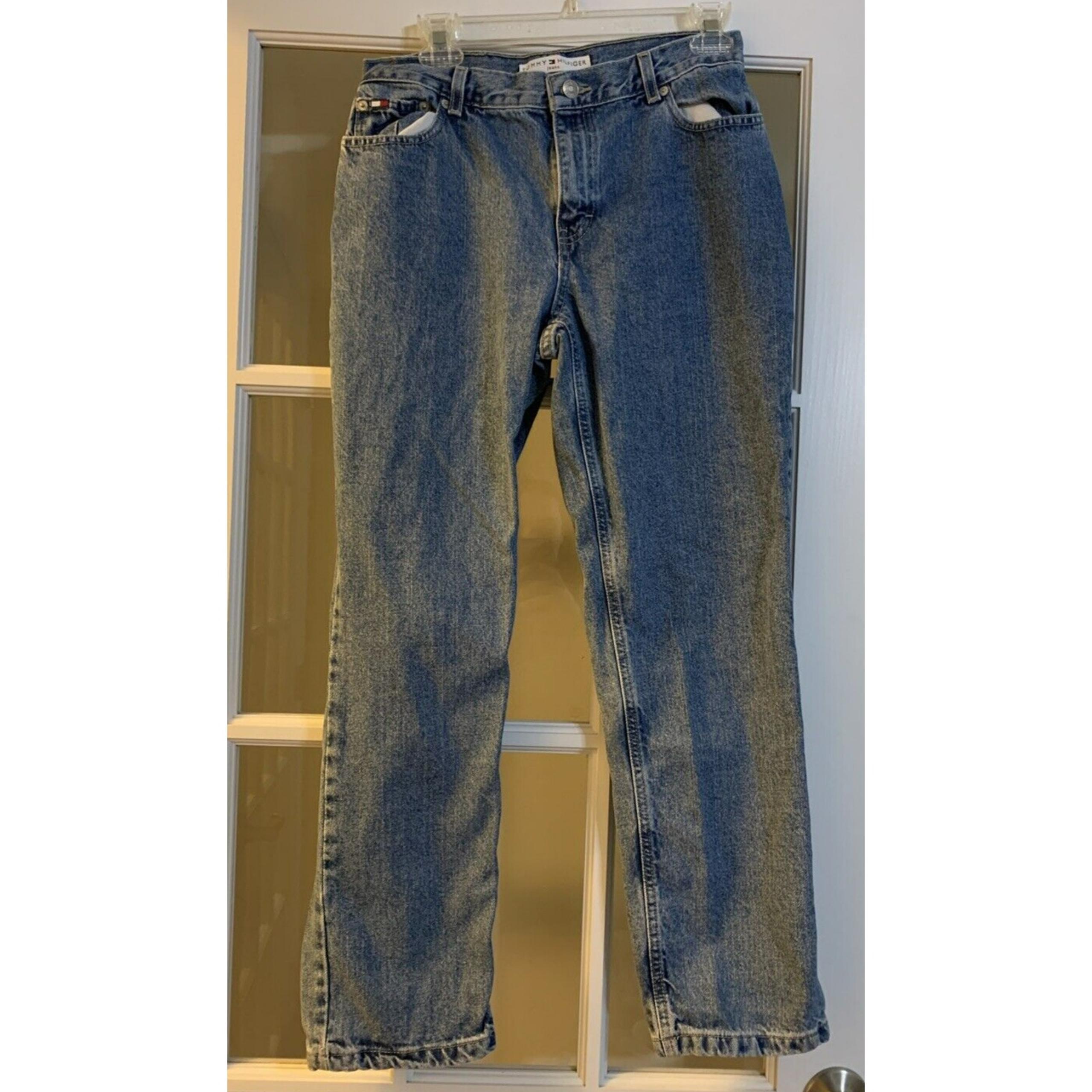Tommy Hilfiger womens light wash denim mom jeans straight leg logo size 6