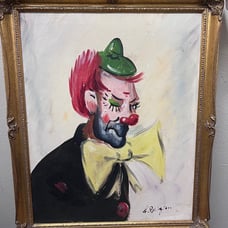 Mid-Century Modern sad clown acrylic..artist - F. Brighton