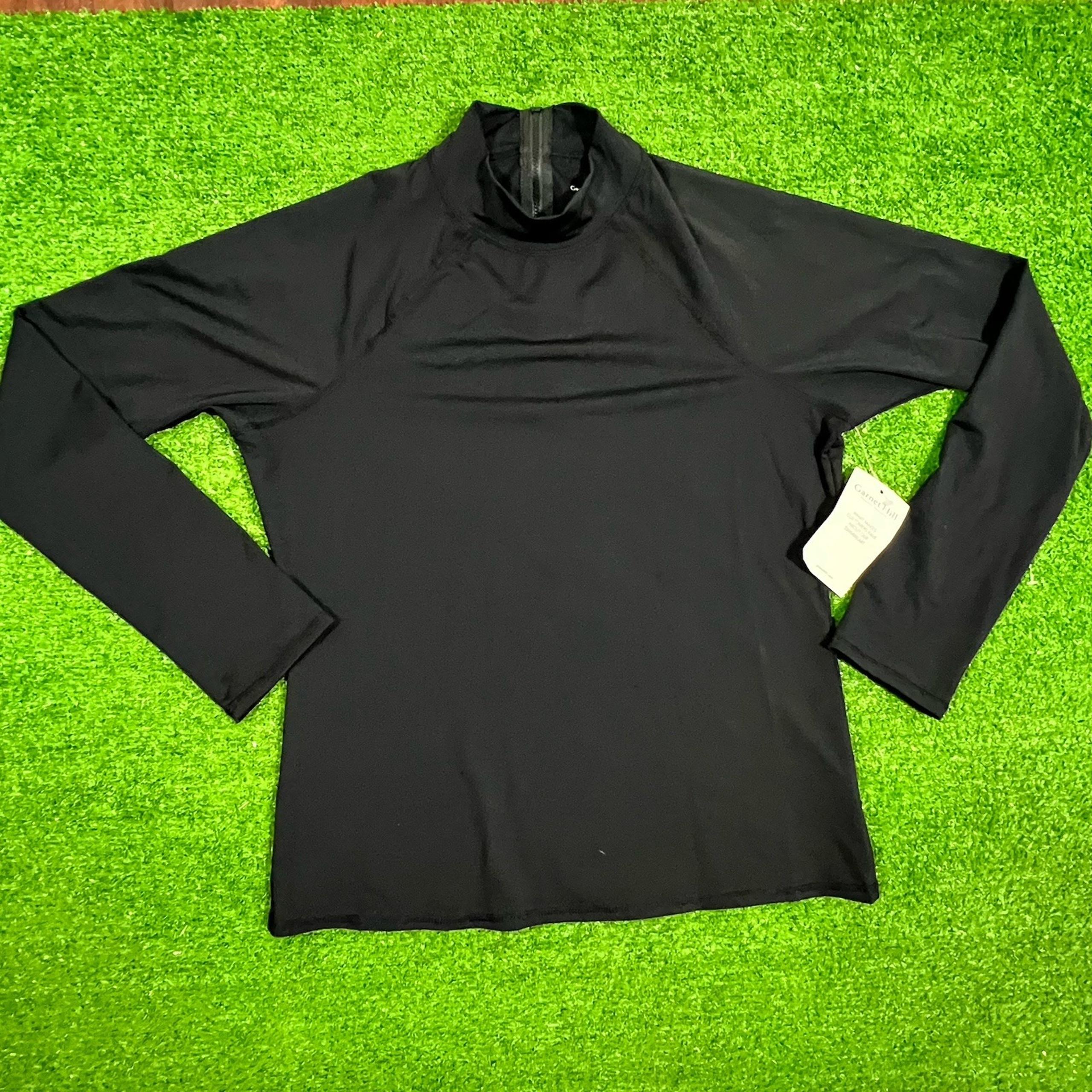 Womens NWT $90  Black Garnet Hill Zip Neck Long Sleeve Swim Shirt/Rash Guard LG